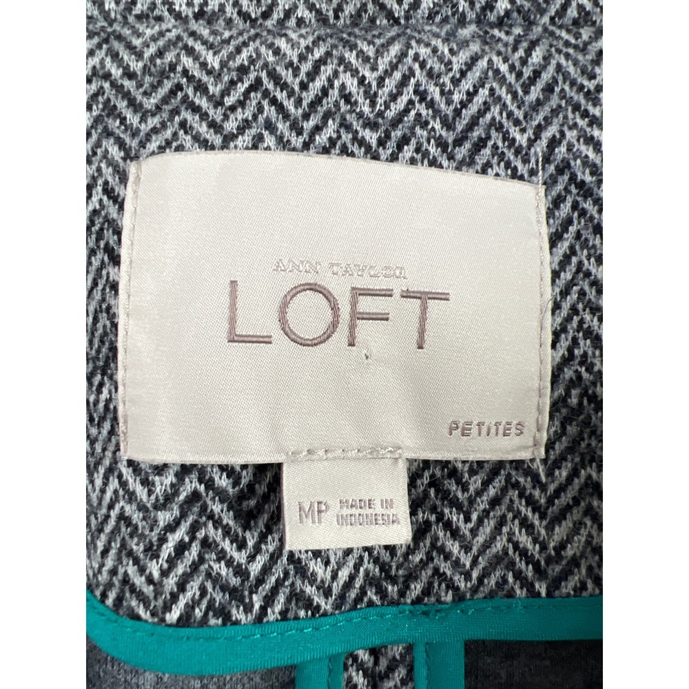 LOFT Blazer Women MP Gray Herringbone Cotton Wool Blend Two Button Professional - Picture 2 of 8